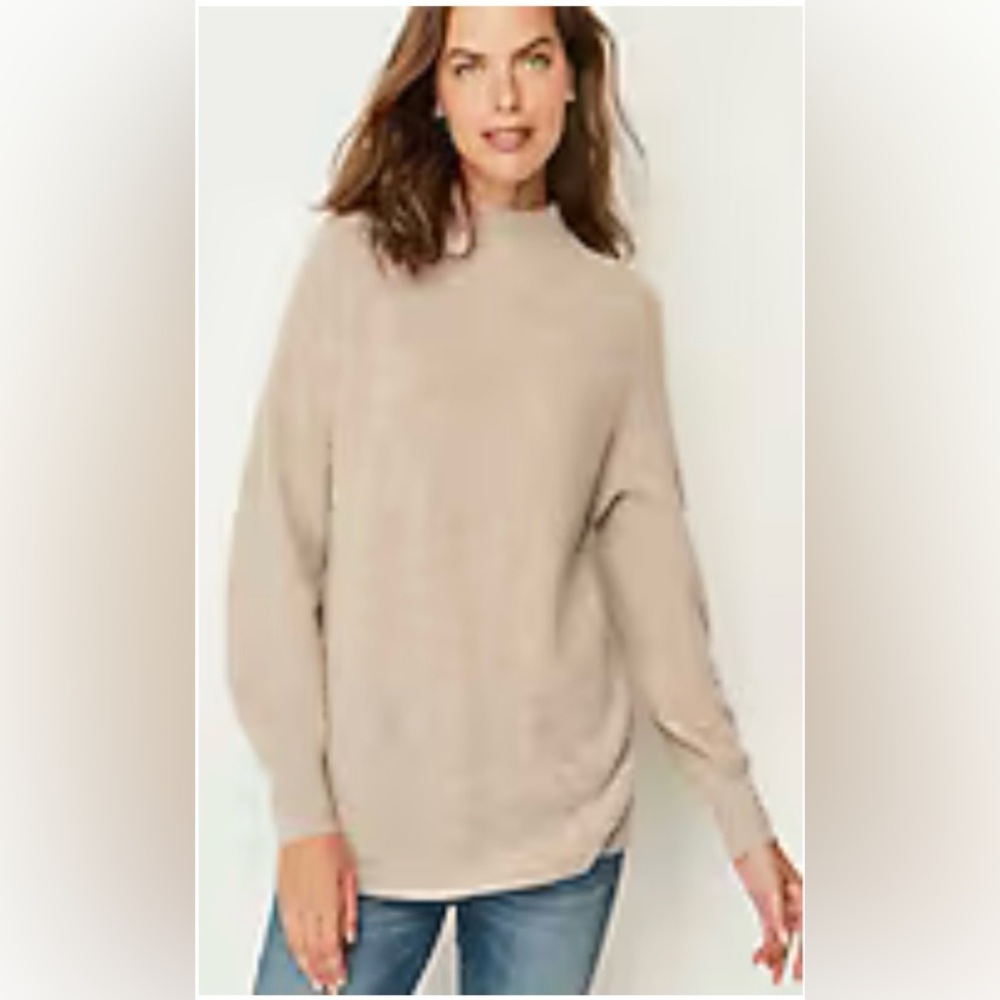 J. Jill Funnel Neck Sweater Soft Mocha Size XL Petite 100% Cashmere EUC